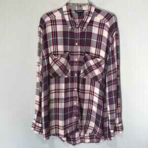 Express Plaid Tunic Style Button Down Women's Large